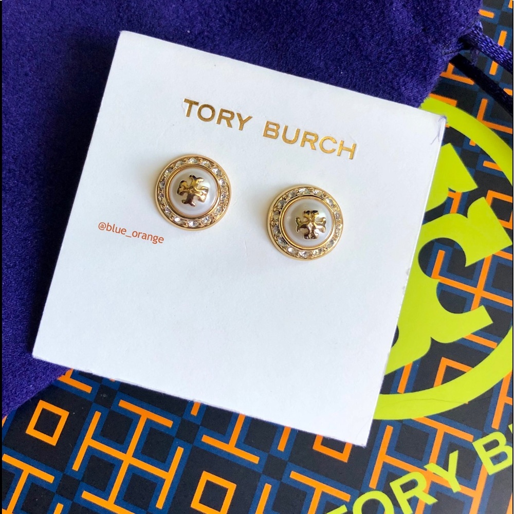 ✨NEW TORY BURCH✨CRYSTALS PEARL STUD EARRINGS - Picture 2 of 6